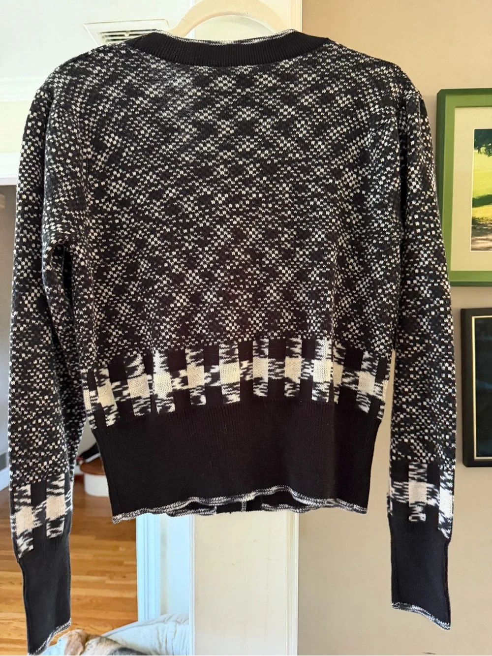 Autumn Cashmere Black and White Patterned V-Neck Button Cardigan